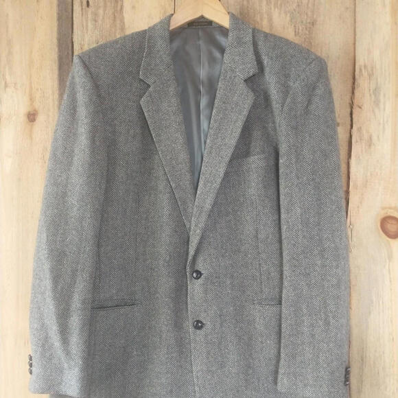 Glencrest Ltd. Jack Lang 100% Wool Sport Coat Gray Black Tweed 46L - Picture 1 of 8